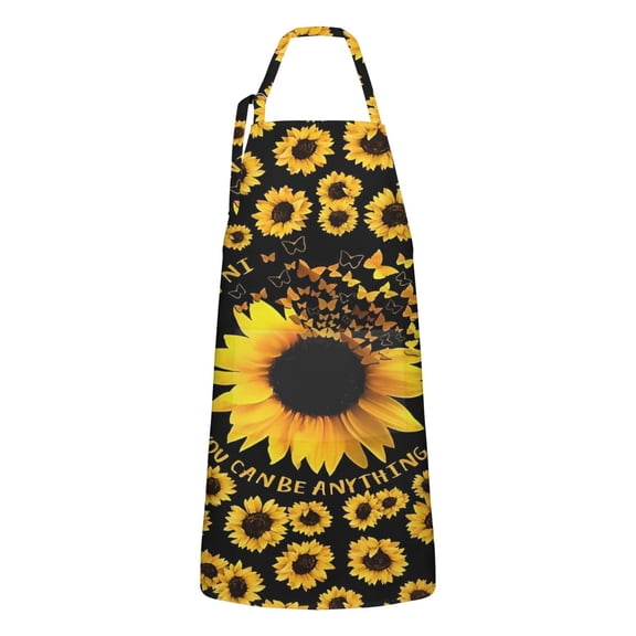 Black Butterfly Sunflower Pattern Apron-Garden Aprons for Women with Pockets-Cotton Linen Waterproof Kitchen Cooking Gardening Aprons Adjustable for Kitchen,Cooking,BBQ and Salon 33x27 Inch