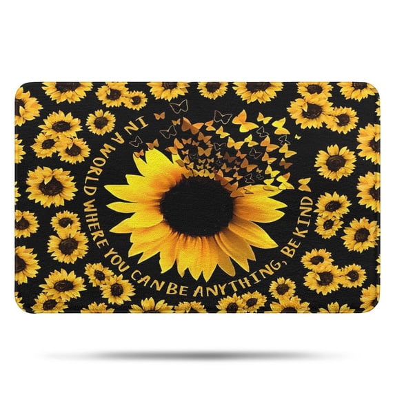 Black Butterfly Sunflower Pattern Bathroom Rugs Mat,Non Slip Microfiber Bathroom Rug,Rubber Backing,Soft Bathroom Mats for Bathroom Floor,Tub and Shower,17x27in(43x68cm)