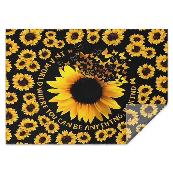 Black Butterfly Sunflower Pattern Rectangle Tablecloth 60"x84",Waterproof Polyester Rectangle Table Cloth, Wipeable Spillproof Polyester Tablecloth for Dining, Camping, Indoor and Outdoor
