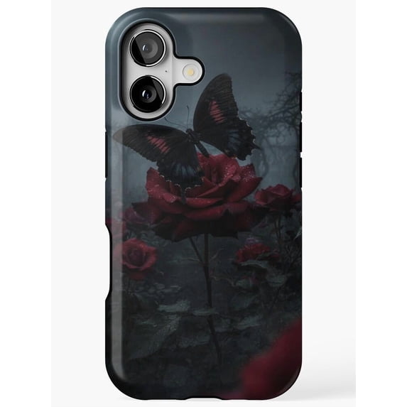 Black Butterfly and Dark Red Roses Tough Cell Phone Case, Dual-Layer ...