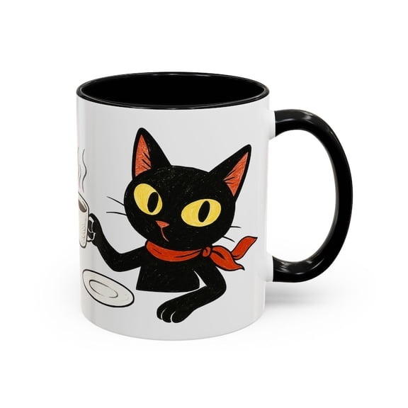Black C1Aoffee Mug, WhimsiC1Al C1Artoon Kitty with Red SC1Arf Sipping Coffee Cup Gift for C1At Lovers, Halloween Fans,Cozy CoffeeTea Drinkers