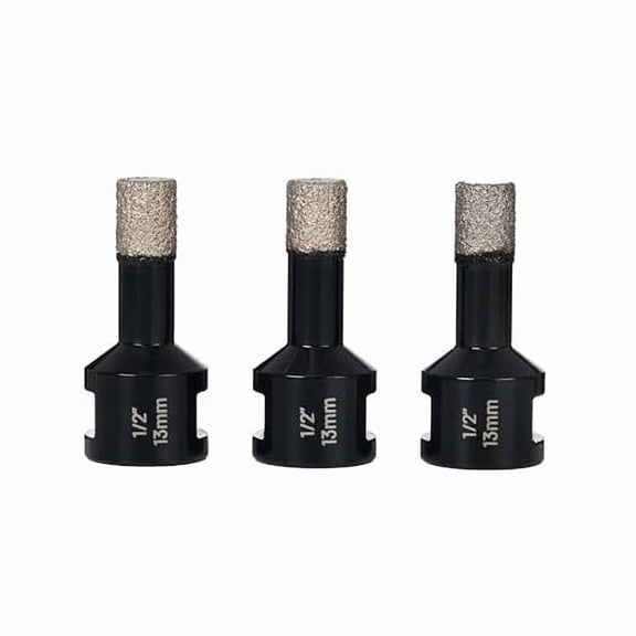 Black CANYON 1/2" Diamond Hole Saw, Vacuum Brazed Diamond Core Drill Bit for Porcelain Tile, Ceramic Tile, Granite, Marble, Quartz Stone & Glass, 12mm Hole Saw for Dry Drilling, 3 Pack