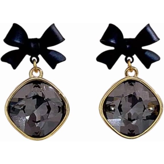Black CZ Bow Stud Earrings for Women Gold-Toned Fashon Bowknot Geometric Dangle Studs Earring Charms Crystal Drop Halloween Holiday Birthday Jewelry for Sister Daughter