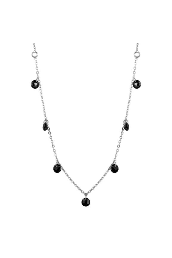 Black CZ Multiple Round Hanging Chain Necklace Sterling Silver
