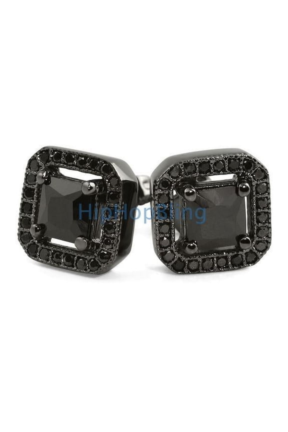 Black CZ Princess Ice Island Bling Bling Earrings