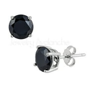 Black CZ Solitaire Sterling Silver Stud Earrings - Unisex Rhodium Plated .925 Silver Earrings 4MM