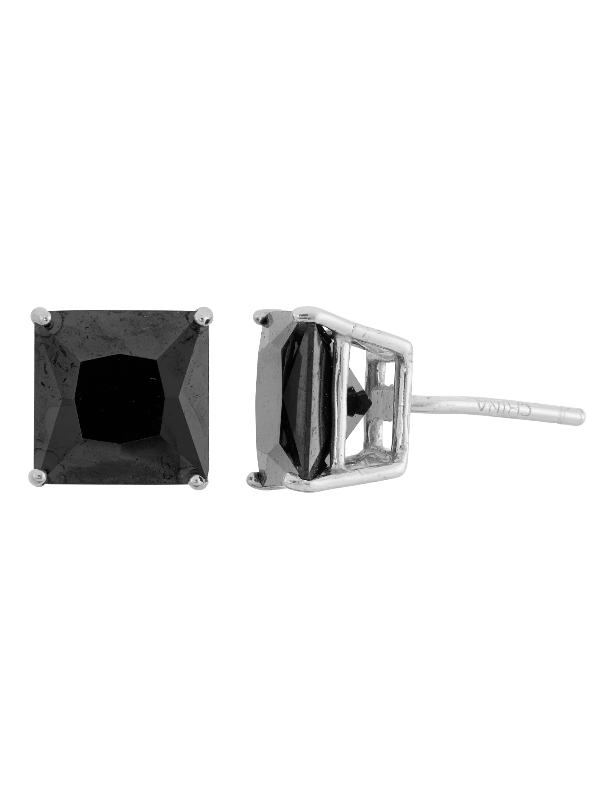 Black CZ Sterling Silver Square Stud Earrings, 8mm