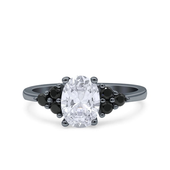 Black CZ Tone, Simulated Cubic Zirconia Size-6 Art Deco Oval Wedding Engagement Bridal Ring Black CZ 925 Sterling Silver