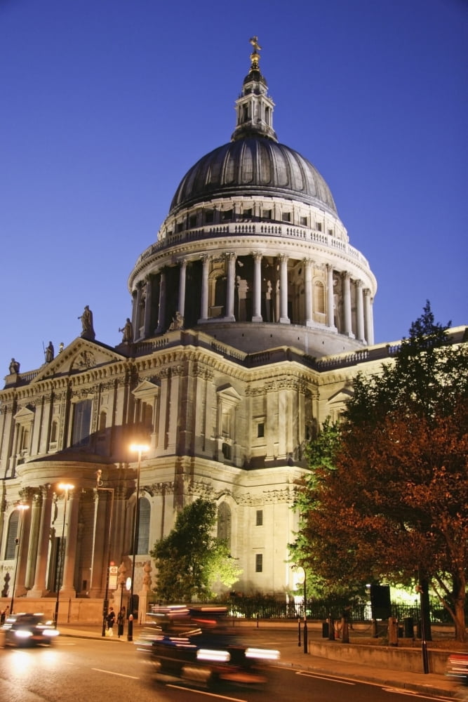 Black Cab Passing St Pauls Cathedral Blurred Motion Canvas Art - Mark Thomas Design Pics (12 x 19)