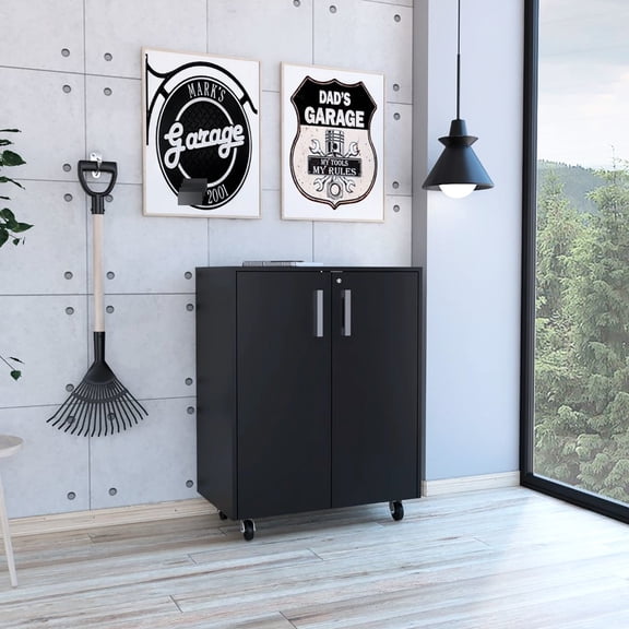 Black Cabinet Base With Two Doors And Metal Enhancements Space Design Superior-top Dependable