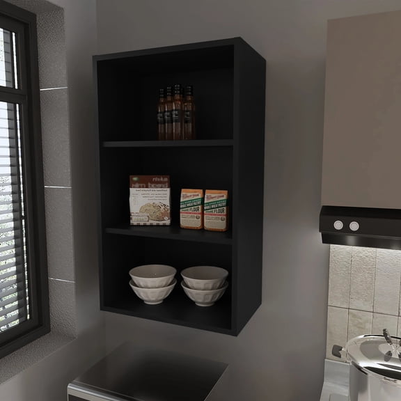 Black Cabinet For Kitchenware - 36"x21"x12", Scratch-, Adds Modern Flair To Kitchen Decor Wall Mounted Storage Unit 21"x12"x36", Holds Supplies