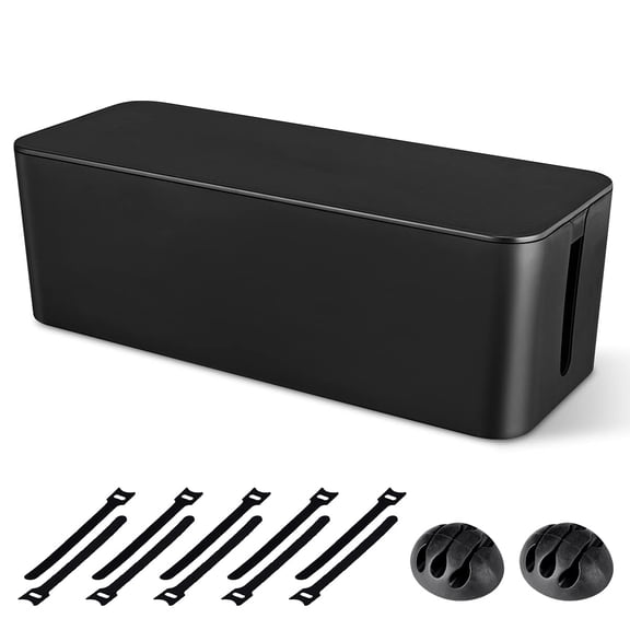 Black Cable Management Box Large Cord Organizer for Home and Office