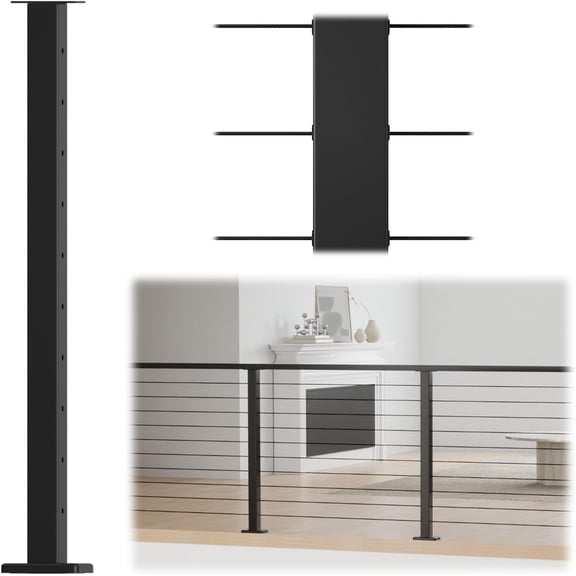 Black Cable Railing Post 36 Inch 36"x2"x2" Level Drilled Surface Mount T304 Stainless Steel Cable Railing System Kit Indoor Outdoor with Paper User Guide PS02 BH4S