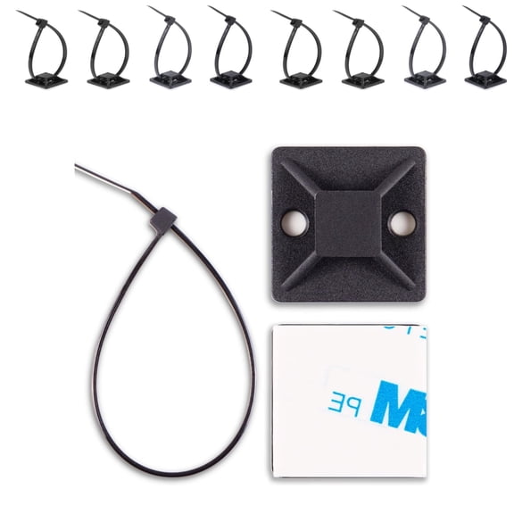 Black Cable Tie Portable Mounts Zip Clips 100pack of Adhesive Mounts Cable Zip Tie Self Adhesive Wire Management Clips for Indoor and OUtdoor