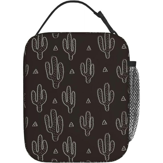 Black Cactus Fun Western Insulated Lunch Bag Portable Reusable Zipper Lunch Box For Men Women Work Picnic Travel Camping