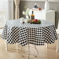thumbnail image 1 of Black Café Bistro Tavern Check 70 inch Round Vinyl Dining Tablecloth with Flannel Backing, 1 of 7