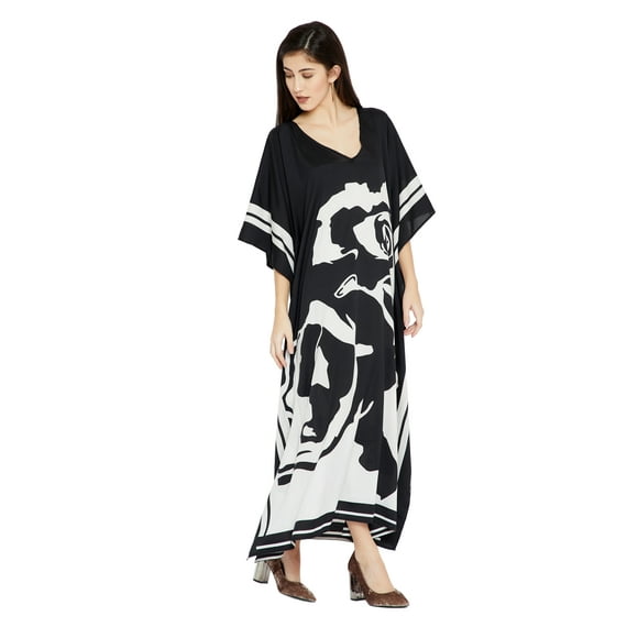 Black Caftans for Women Rose Printed Plus Size Kaftan Dresses for Women Plus Size Ladies Kaftan Long Free Size Long Women Dress Online by Oussum