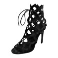 thumbnail image 1 of Black Caged Lace-Up High Heel Womens Booties Size 10, 1 of 8