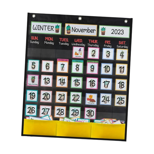 Black Calendar Pocket Chart, Teaching Calendar, 51cmx60cm, Monthly