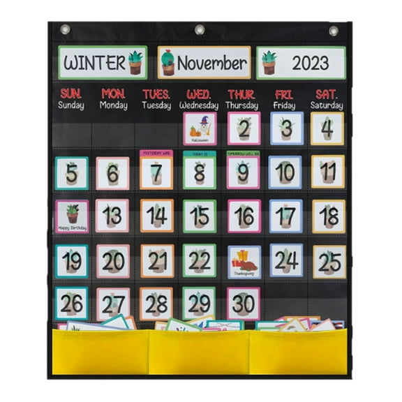 Black Calendar Pocket Teaching Calendar 51Cmx60Cm Monthly Education Wall Calendar Classroom Organized For Homeschool