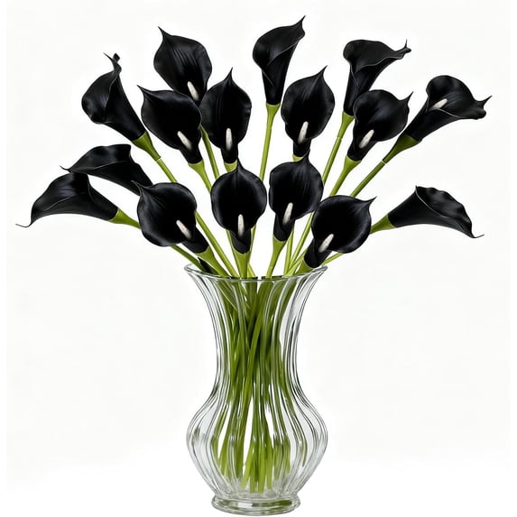 Black Calla Lily Artificial Flowers 16 PCS 25" Real Touch Long Stem Faux Calla Lillies for DIY Wedding Bouquet Party Home Decor (Black)