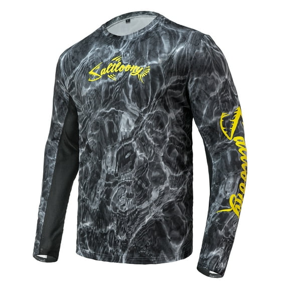 Black Camo Men's Fishing Tee Long Sleeves Large UPF 50 Dri-Fit