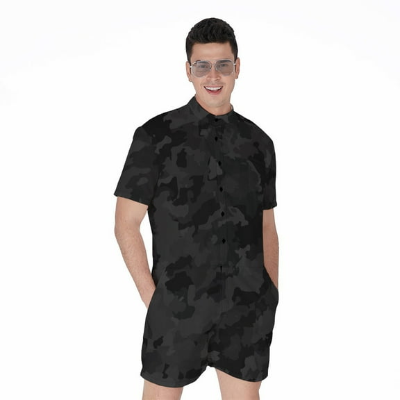 Black Camouflage Short Sleeve Men'S Rompers Casual Summer Jumpsuits Outfit