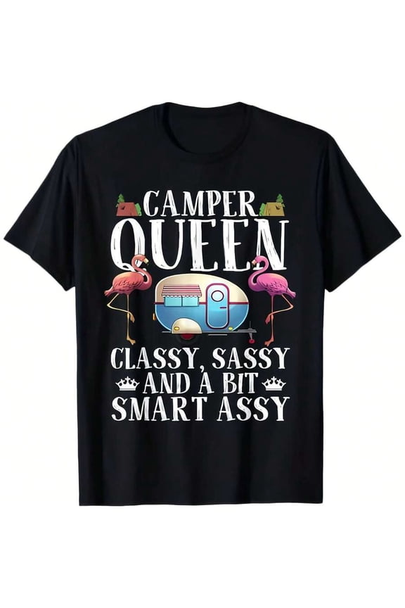 Black Camper Queen Sassy Gift For Women RV Camping Lovers T-Shirt