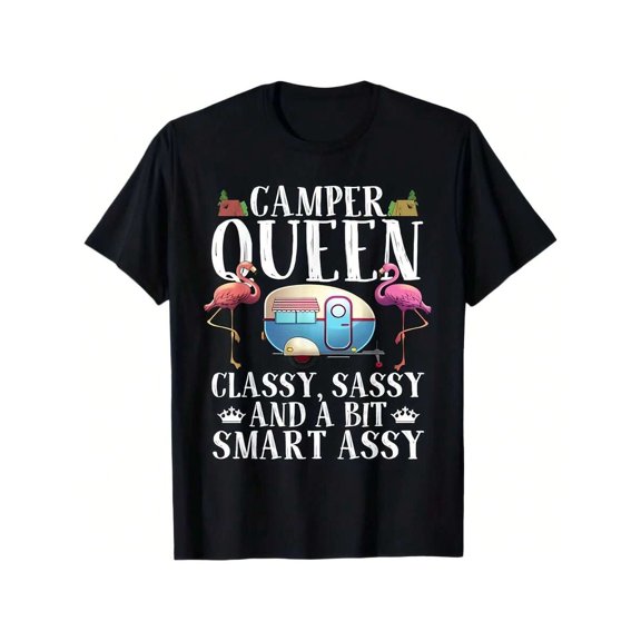 Black Camper Queen Sassy Gift For Women RV Camping Lovers T-Shirt