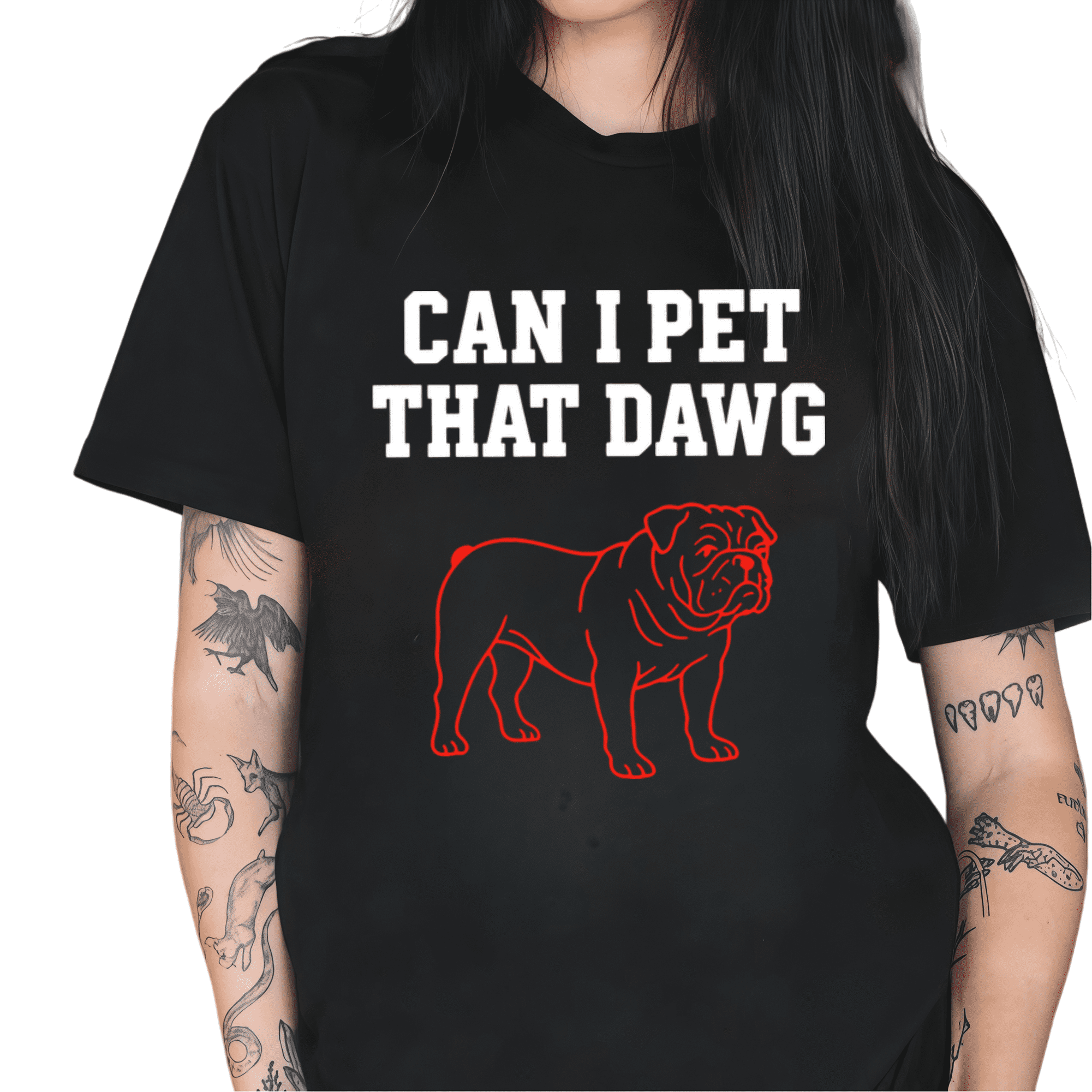 Black Can I Pet That Dawg Bulldog Line Art Funny Dog Lover Graphic Tees ...