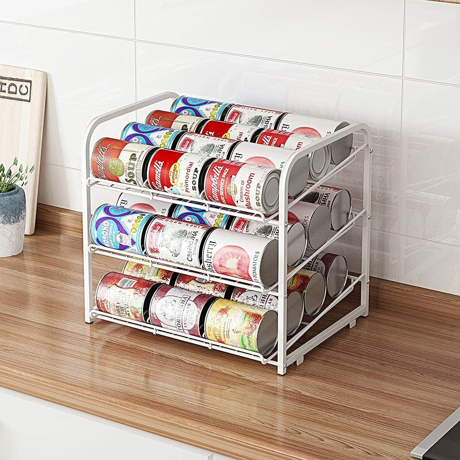 Large Can Storage Rack Black Can Rack Organizer 3 Tier Cabinet Pantry Storage Rack Stackable ...