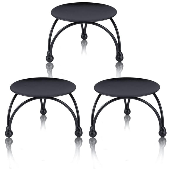 Black Candle Holder, Set of 3 Iron Pillar Candle Plate Small-Decorative Decorative Small Candle Stick Holder Fit