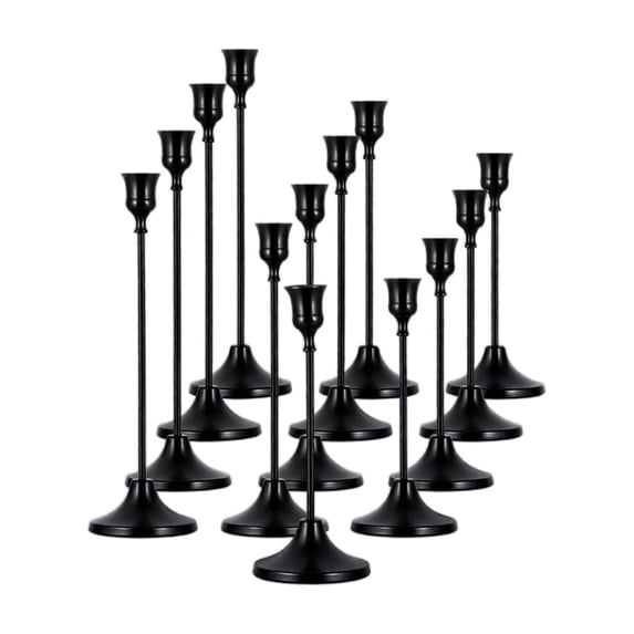 Black Candle Holders | Candle Holders for Table Centerpiece for Wedding Decorations, Black Home Decor for Party Table Decorations 12 Pack