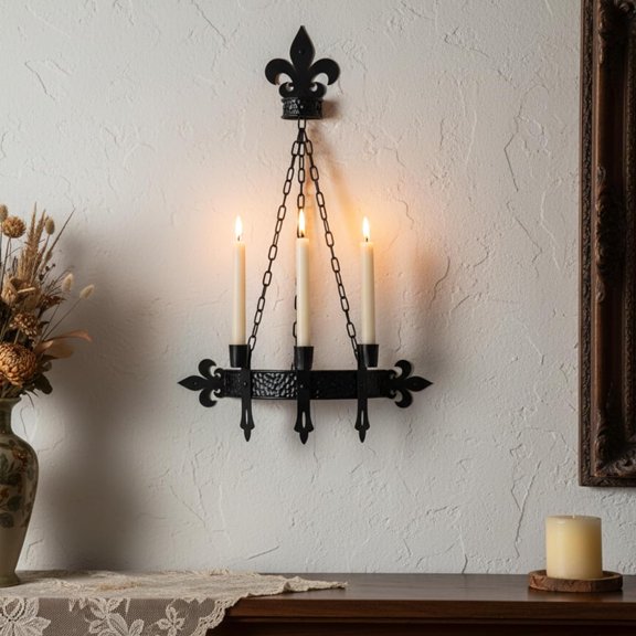 Black Candle Sconces, 3-Candle Wall Sconces for Taper Candle, Gothic Victorian Candelabra Wall Decor, Rustic Holder for Bathroom, Staircase, Living Room, Dining RoomSet of 1