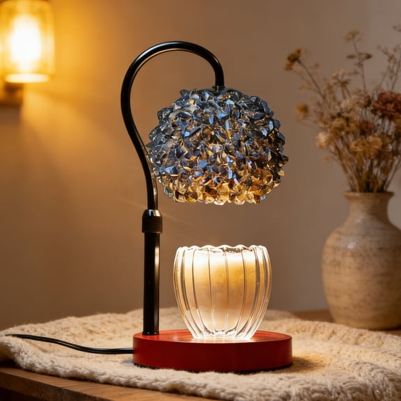 Black Candle Warmer Lamp with Timer & Dimmer, Adjustable Height, 312 K9 Crystals