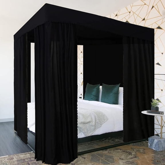 Black Canopy Bed Curtains - 4 Corner Post Bed Curtains Canopy King Bed Canopy Curtains for Adults Girls Bedroom Decoration(Black, King)