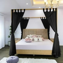 Black Canopy Bed Curtains - 8 Panels Set with Tiebacks, Easy Open & Close Tabs, Quick Install for 4 Poster Bed or Queen Bed Frames, Romantic Touch for Bedrooms, Canopy Bed Curtains Queen