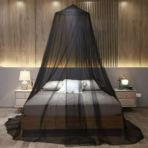 Black Canopy Bed, Furenl Glow in The Net for Bed 7 Styles Available Decorative Canopy Bed Net with Star Patterns Anti Netting for Bedroom Camping & Indoor Decor, Black1