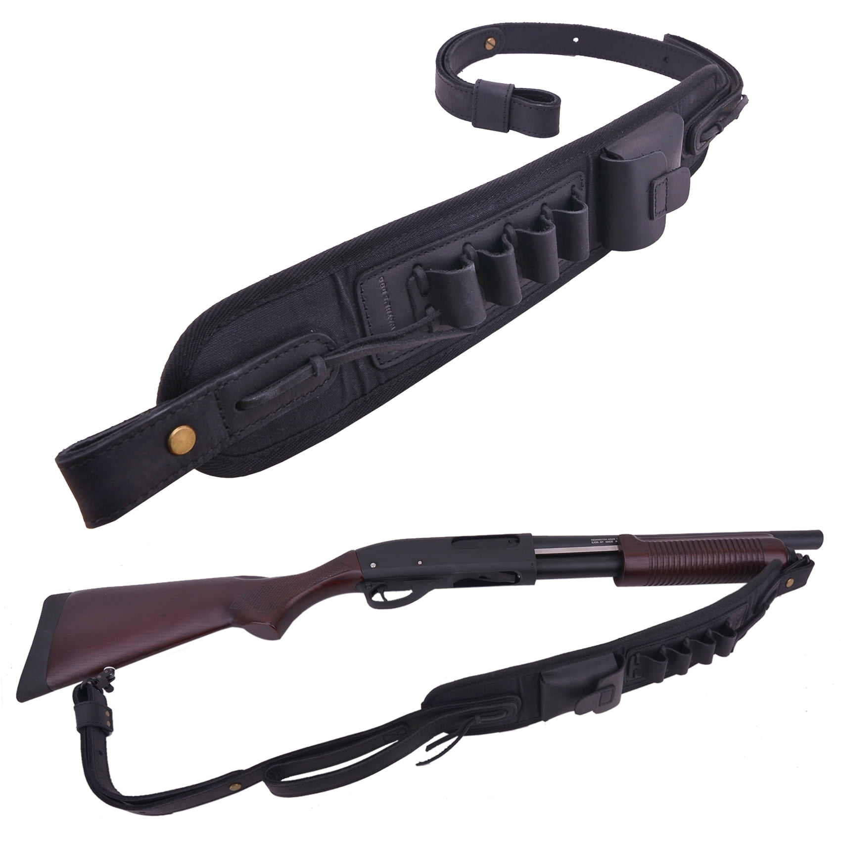 Black Canvas Leather Ammo Shell Holder Shotgun Slings Hunting Strap for