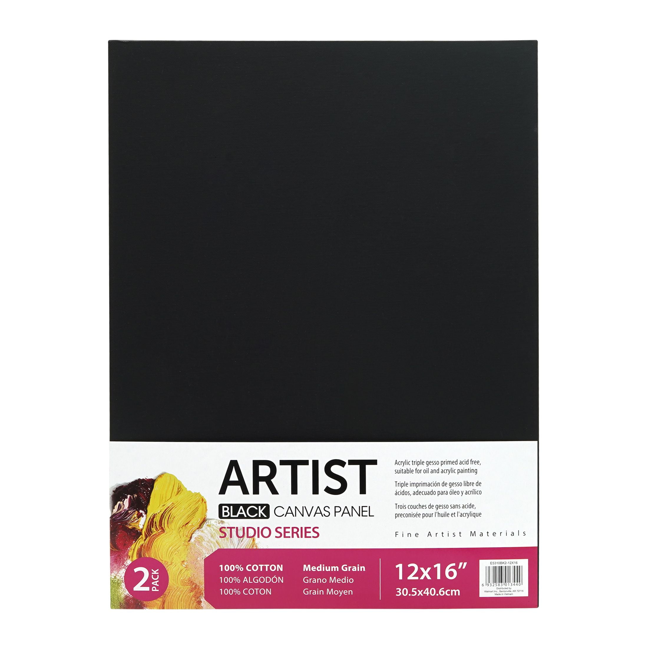 Black Canvas Panel,100% Cotton Acid Free Black Canvas,12"X16",2 Pieces