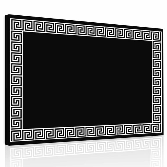 Black Canvas Print Wall Art, Greek Chinese Style Border Geometric Wall Decor Modern Artwork Paintings Pictures for Living Room Framed and Stretched Ready to Hang, 12" x 16"