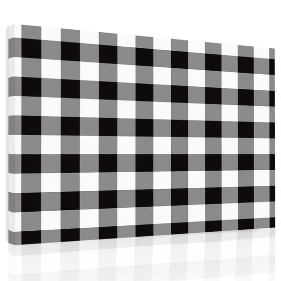 Black and Canvas Print Wall Art, White Checkerboard Gradient Simple Grid Theme Wall Decor Modern Artwork Paintings Pictures for Living Room Framed and Stretched Ready to Hang, 24" x 32"