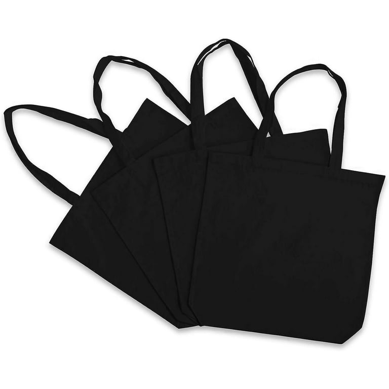 Black Canvas Tote Bag - 4 Pack Cloth Bags, Organic Eco Friendly Reusable  Washable Fabric, Cotton Bags with Handles for Groceries, Markets, Shopping,  Crafting, Gifts, Beaches, Travel - 15.7x3.3x15.7 