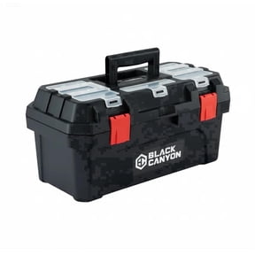 Black Canyon 17" Plastic Tool Box, 44 lbs Capacity, Polypropylene, Dual-Layer Top Storage, Stackable, Portable Handle for Workshop & Jobsite