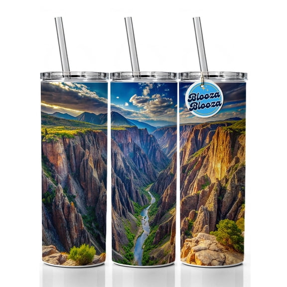 Black Canyon of the Gunnison National Park Colorado Watercolor Style 20oz Insulated Water Bottle Skinny Tumbler Includes Straw