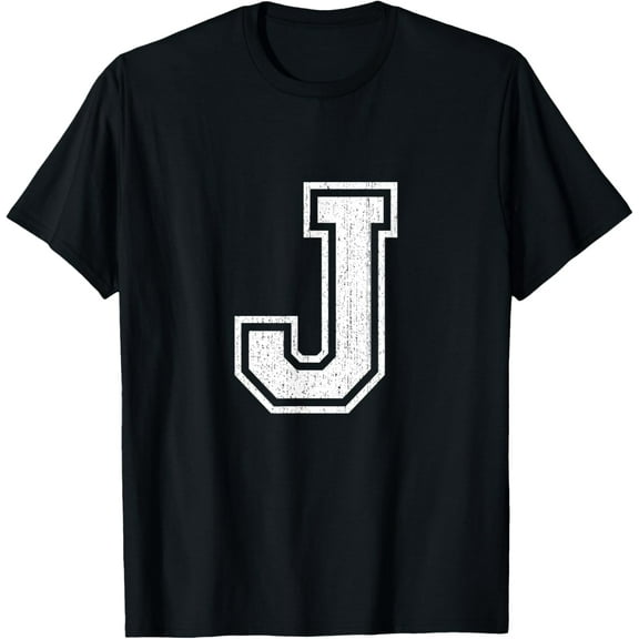 Black Capital Letter J Monogram Tee, Unisex Crew Neck Short Sleeve Custom Pattern Funny Journey Gift T-Shirt