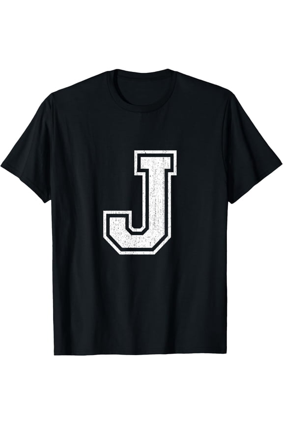 Black Capital Letter J Monogram Tee, Unisex Crew Neck Short Sleeve Custom Pattern Funny Journey Gift T-Shirt