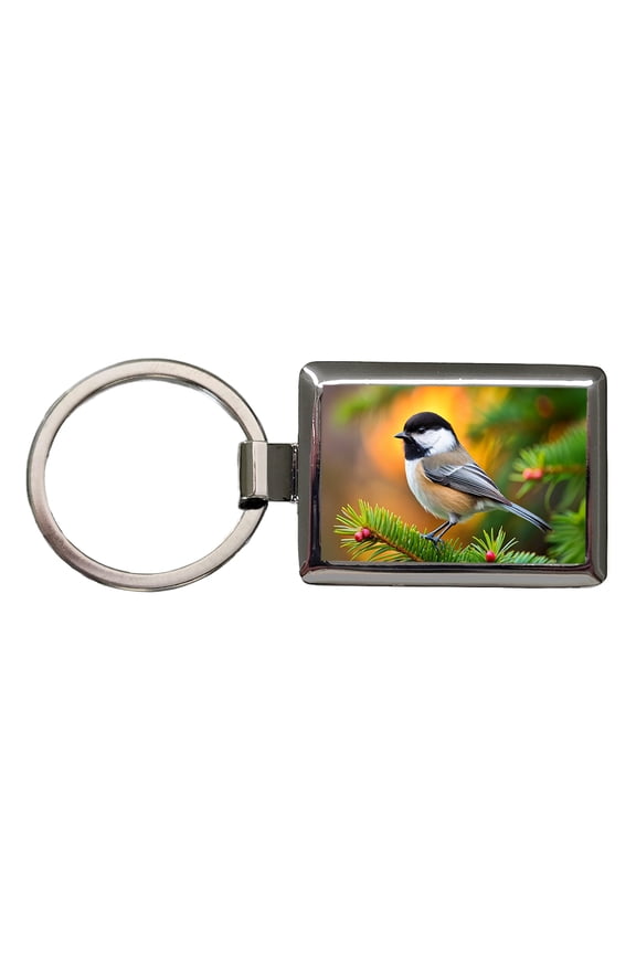 Black Capped Chickadee Backyard Bird Metal Rectangle Keychain