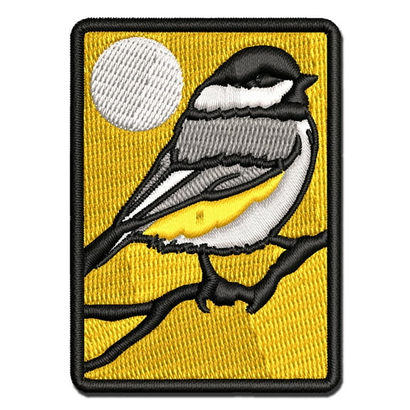 Black-Capped Chickadee Bird on Branch Applique Multi-Color Embroidered Iron-On Patch - 2.5 Inch Small