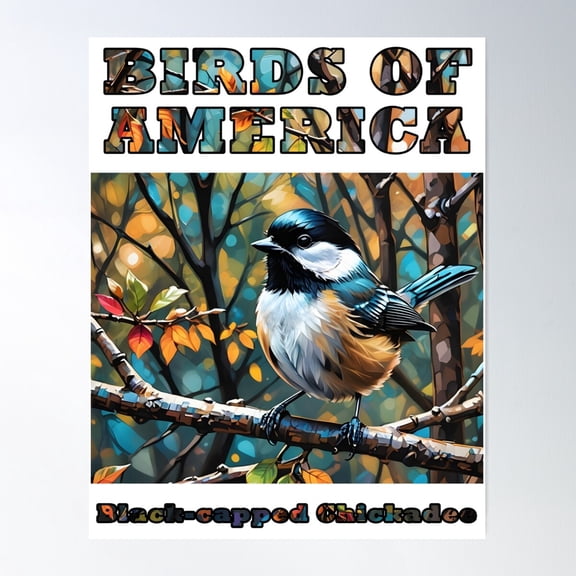 Black-Capped Chickadee - Birds Of America Series Poster Wall Art, Modern Wall Decor For Living Room Bedroom, 24x36 UNFRAMED